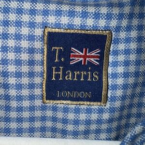 T HARRIS London Men's Long Sleeve White/Blue Checked Button Down Shirt Large EUC